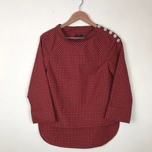 J. Crew Jewel Button Funnel Neck Plaid Shirt Size 6